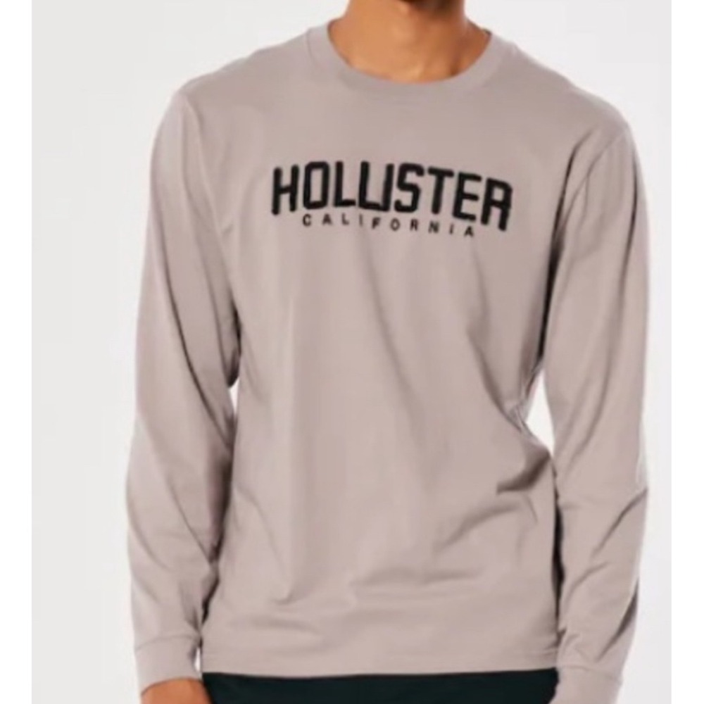 Hollister California Relaxed Fit Long Sleeve T Shirt Men's XS Beige Cotton Blend